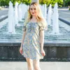 Mini vestiti sexy da donna Summer Beach stampato floreale Shirring pieghettato elegante abito corto con maniche a sbuffo Corea abiti femminili 220601