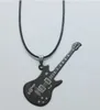 Fashion Men Titanium Steel Guitar Necklace Black Musical Note Bass Pendant Instrument Metal Bead Chain Jewelry Gift