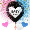 Dekoracja imprezy cal chłopiec lub dziewczyna duże czarne balony z różowym niebieskim kształtem serca konfetti do baby shower płeć ujawnia zapasy deszydowania