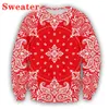 Outono/inverno novo 3d bandana vermelha paisley impressão capuz europeu e americano suéter de pulôver solto 013
