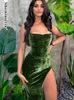 Showmirror velours Sexy dos nu licou vert robe à bretelles femmes tenues élégantes Club fête printemps Maxi robes vêtements 220510