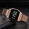 Wristwatches Digital Watch For Women Men Luxury Electronic LED Wristwatch Gold Silver Mesh Belt Magnetic Metal Strap Fashion Ladies Clock