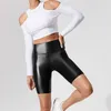 Женщины с высокой талией из искусственной кожи шорты сексуальные тонкие черные летние летние короткие брюки повседневная мода Elastic Pu 220622