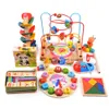 14pcs/set Wooden Counting Three-Dimensional Jigsaw Round Circles Bead Wire Maze Roller Coaster Toy Child Baby Early Educational To289H