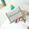 Fashion Short Purses Japanese Simple Versatile Stitching Kitten Threading Ultra Thin Double Fold Buckle Lady's Wallet