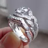 Cluster Rings Fashion Wedding Set 2-in-1 Luxury 10KT White Gold Diamond For Women Jewelry Anillos Plata 925 Para MujerCluster