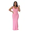 Summer Women Solid Color Sleeveless Knitted Suspender Dress Pink Black Sexy Night Club Party Bodycon Side Split Long Casual Dresses