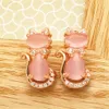 Moda fofa e requintada rosa cristal hibiscus pingente brincos de gato febre fêmea com jóias de orelha prateada de ouro rosa 18k