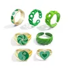 Vintage gouden hart ring sets voor vrouwen mode groen multicolor hars bloem liefde harten knokkel ringen groothandel sieraden geschenken