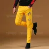 캐주얼 남성의 긴 바지, 면화 세부 사항, 봄, 여름 패션, 스트레치 스타일, 노란색 빨간색 수 놓은 청바지