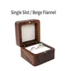 Träsmycken Single Slot Ring Box Förlovning Bröllopsminne Bröllopslådor Anpassad logotyp Vintage Hållare Förvaring Presenthållare för förslag Födelsedag-Square