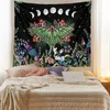 Tapestries Mushroom Trippy Moth Tapestry Moon Phase Wall Hanging Butterfly Star Room Bedspread Throw Cover DecorTapestries