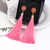 Bohemian Crystal Tassel Earrings Black White Blue Red Pink Silk Fabric Long Drop Delangle Earrings