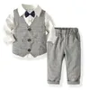 Bébé enfants formel Blazer costumes mariages fête garçons Costume Gentleman 4 pièces vêtements automne enfant en bas âge coton ensembles 220507