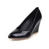 Dress Shoes Patent Leather Wedges Women High Heel Pumps Wedding Party Comfort Rubber Sole Skid ResistanceDress