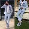 Light Sky Blue Slim Fit Mens Prom Suit Notched Lapel Groomsmen Beach Wedding Tuxedos For Men Blazers 2 Pieces Jacket Pant