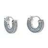 Hoop & Huggie 2022 Luxury Women Trendy Classic Jewelry Baguette Micro Pave White Cz With Turquoises Stone Round Circle Geometric Earrings