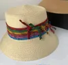 패션 짚 모자 잔디 끈 여자 버킷 모자 2022 레인보우 스트링 모자 모자 남성 해변 보닛 비니