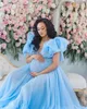 Blue Ruffle Plus Size Gravida damer Mamma nattkläder Nattlinnen för fotografering Underkläder Morgonrock Nattkläder Baby shower