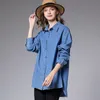 Camisas de blusas para mujeres Marca de moda de alta calidad 2022 Temprano en la primavera Gran tamaño impresión Camisa de vaquero Bloquea de cuello giratorio