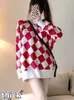 Pullovers Women plaid o-neck retro Spring Spring New Chic Elegant Seendent Style Sweet College Young Mujer Mujer