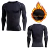 Vêtements de gymnastique Chemise d'hiver en velours Hommes Sport T-shirts Compression Fitness Pull Crossfit Jersey Running Tops Rashgard T-shirts chauds pour Winte