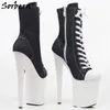 Sorbern Black Ankle Boots For Women 20Cm Extreme High Heels Black Ladies Short Boot Females Custom Colors 15Cm 17Cm Lace Up