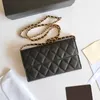 2022Ss F/W Classic Mini Flap Wallet With Chain Bags Chevron line V-stitch/Plaid Lambskin/Caviar Leather GHW Matelasse Crossbody Card Holder Handbags 18X10.5X3.5