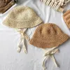 Verão coreano menino menina palha chapé de tira de crochê de crochê artesanal tampa dobrável Cap renda praia chapéu ao ar livre 220812