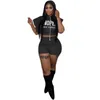 Women Sports Tracksuits 2023 Summer Hooded Short Sleeve Trousers Letter Printed Casual Two Piece Outfits