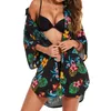 Kvinnors blusar skjortor kvinnor trycker skjorta klänning baddräkt cover up cutton down beach coverup sexig bikini t svartvinnrens kvinnors swomen's