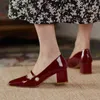 Dress Shoes Temperament Leather Women Early Spring New Wine Mary Jane Thick Heel Single Banquet 220714