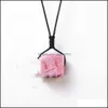 Arts et artisanat pendentif en pierre naturelle carré cubique rose quartz cristal collier guérison améthyste lapis pour femmes hommes bijoux sports2010 Dhnth