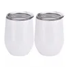 12oz Blank mugs Sublimation Wine Tumblers Egg Shaped Glass Double Wall Mugs Stainless Steel Lid