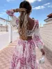 Abito lungo da donna Moda estiva Allentato scollo a V Ritaglio Cuciture Stampa Maxi Abiti Donna Casual Beach Boho Party Vestito estivo G220510