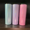 Sublimation Tumbler 20 oz Glitter Tumblers Tasses en acier inoxydable Skinny Tumber Rainbow Tumblers Isolation sous vide Bière Tasse à café avec paille