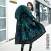 Women's Fur & Faux 2022 Mid Long Over Knee Raccoon Dog Liner Coat Detachable Real Collar