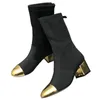 Womens Autumn Winter Fashion Stretchy Ankle Boots Mid Chunky Heel Round Toe Ladies Luxury Designer Zipper Elegant Shoes