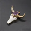 Arts And Crafts Arts Gifts Home Garden Gold Ox Cow Bones Head Shape Quartz Healing Reiki Stone Charms Crystal Pendant Fash Dhstr