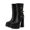 2022 new autumn and winter women's boots fashion buckle decoration platform high heels rear zipper waterproof gothic shoes