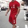 Träningsoveraller för män Sommarmode Kortärmad T-shirt Shorts Set 3D-tryckt Bokstav K Herr Sportkläder Street Casual Tvådelat löst tyg