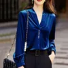 Frauen Blusen Shirts Frühling Herbst Lässige Mode Outwear Goldenen Samt Lange Ärmeln Temperament V-ausschnitt Reine Farbe Weibliche Top