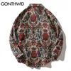 Gonthwid Southwestern Aztec Tribal Indian Button Shirts Streetwear Hip Hop Casual Blommor Mönstrad Långärmad Skjorta Coats Toppar 220330