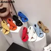 Aneikeh Sexy Femmes Cross Woven Pu Fabric Sandales Summer Peep Toe High Heel Fashion Loft Slides Ladies Gladiator Party 210306