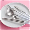 Flatware Sets Kitchen Dining Bar Home Garden Wedding Spoon Fork Knife Sier Gold 18/8 Stainless Steel Tableware Cutlery Handle White Drop