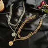 Kedjor Multilayer Coin Chain Choker Halsband för kvinnor Guld Silverfärg Vintage Porträtt Chunky Halsband Juvelerachains