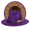 Leopar Fötr Şapkalar Kadın Erkek Şapka Hissettim Kadın Fedoras Adam Caz Silindir Şapka Kadın Erkek Geniş Kenarlı Kap Moda Bahar Sonbahar Kış Kapaklar Toptan 12 renkler