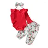 Zestawy odzieży Pudcoco 3PCS 0-18m Urodzone dziewczynki jesienne zimowe ubrania romper kombinezon kwiatowe spodnie legginsy ciepły strój setClothi