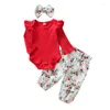 Kl￤der s￤tter pudcoco 3st 0-18m f￶dd baby flickor h￶sten vinterkl￤der romer jumpsuit blommor byxor leggings headbonad varm outfit setclothi