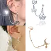 Clip-on & Screw Back One-piece Earring Rhinestone Moon Star Butterfly Long Chain Earrings Hoop Tassel Piercing Jewelry For Women Girls Gift